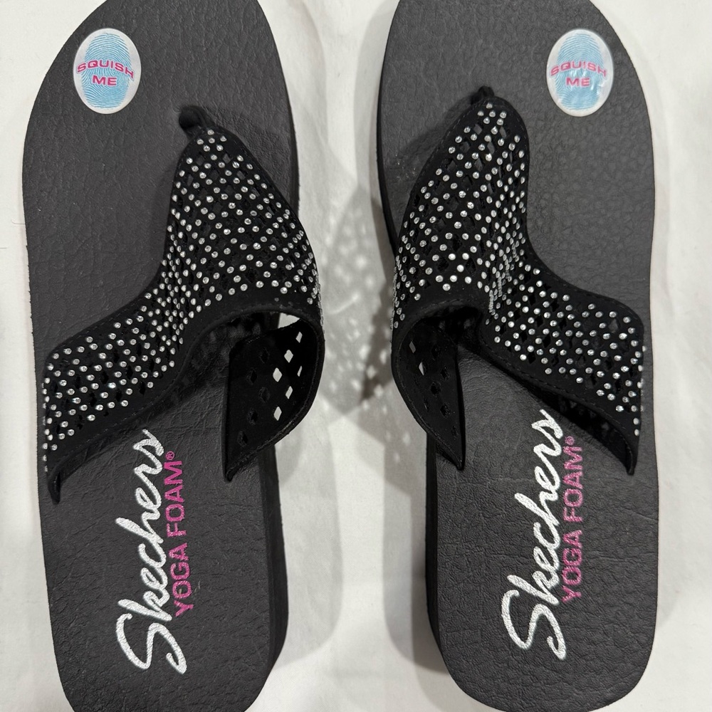 Skechers Black Sandals with Silver Accents
